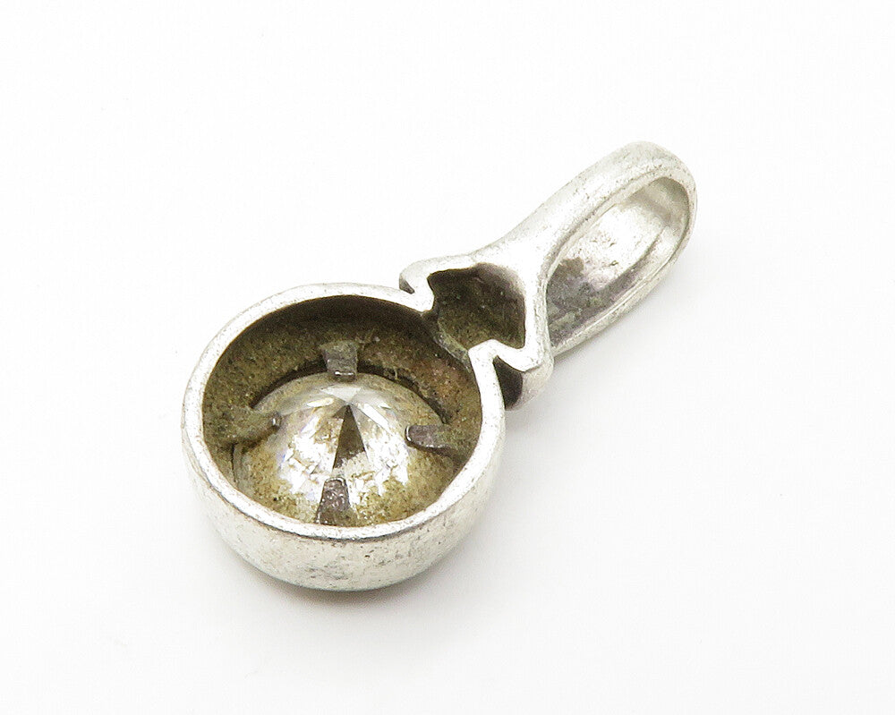925 Sterling Silver  Vintage Faceted Round Cut Cubic Zirconia Pendant  PT11213