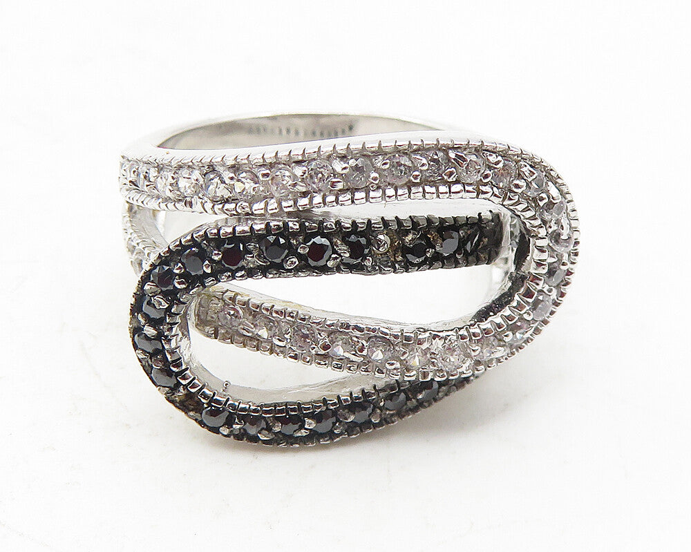 925 Sterling Silver  Shiny Topaz & Black Hematite Band Ring Sz 6  RG12038