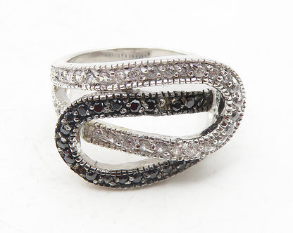 925 Sterling Silver  Shiny Topaz & Black Hematite Band Ring Sz 6  RG12038
