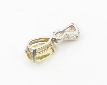 925 Sterling Silver  Vintage Tear Drop Citrine Fluted Bail Pendant  PT15167