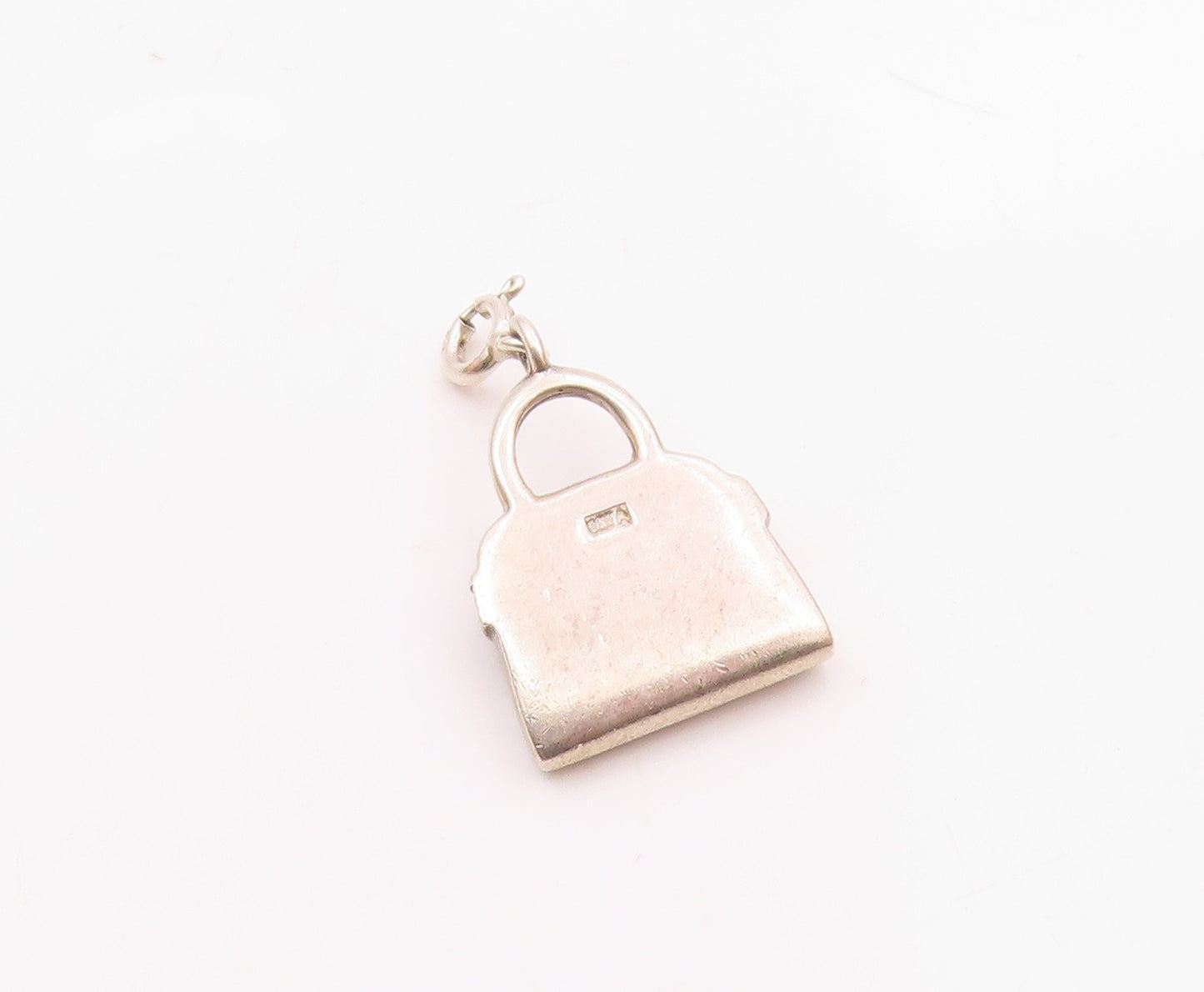 925 Sterling Silver  Vintage Black Enamel Tote Purse Charm Pendant  PT20343