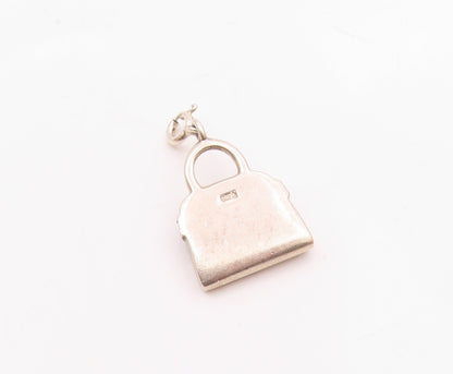 925 Sterling Silver  Vintage Black Enamel Tote Purse Charm Pendant  PT20343