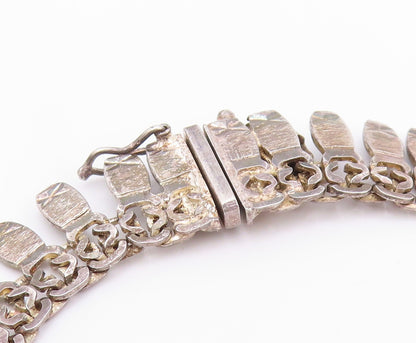 925 Sterling Silver Vintage Necklace Carved Small Flat Rectangular Links  NE4572