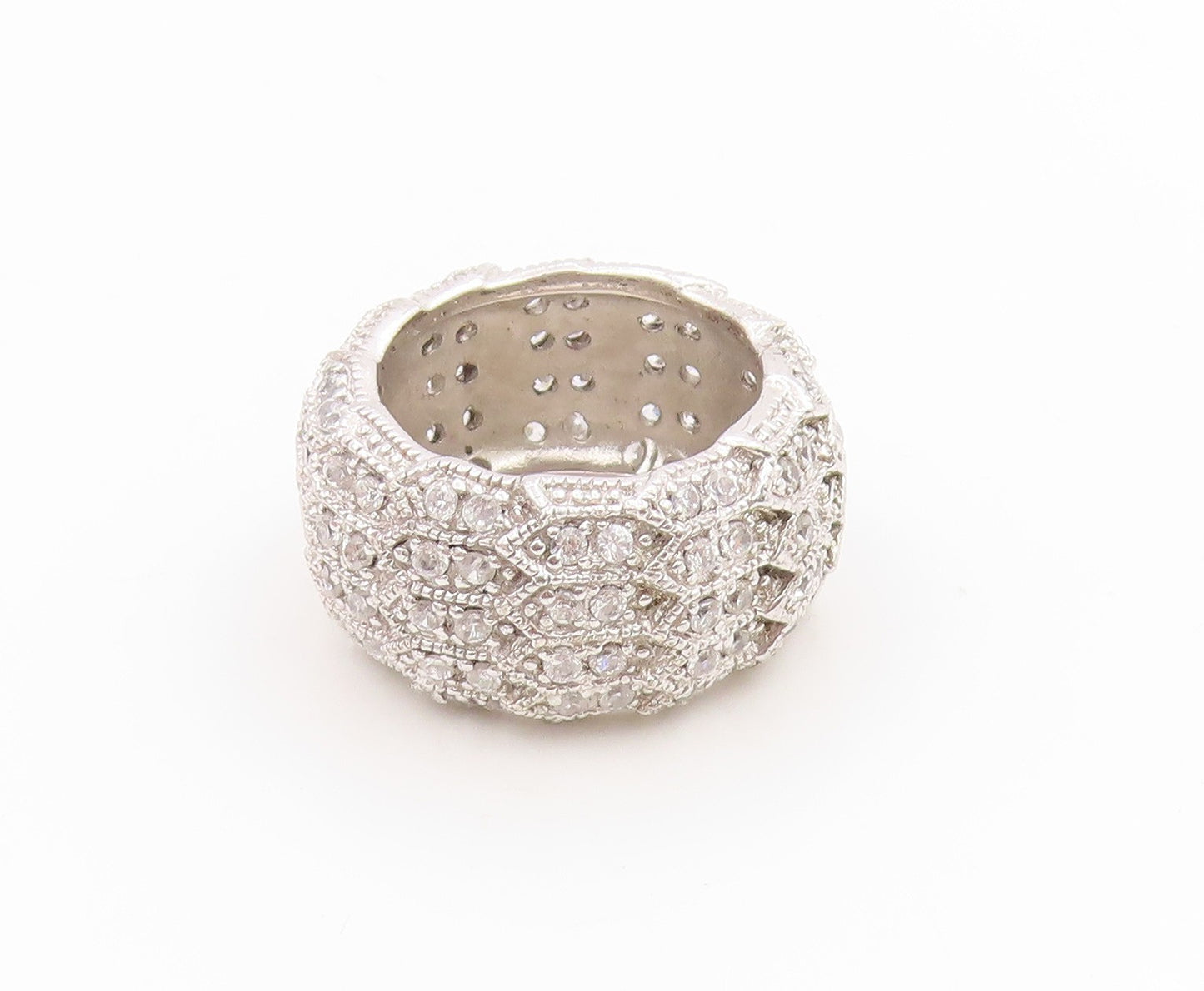 925 Sterling Silver Vintage Ring Round CZ Multi Row Eternity Band  Sz 7  RG34737