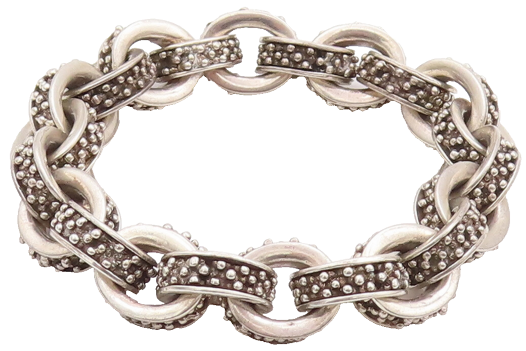 925 Sterling Silver Vintage Bracelet Solid Beads Carved Interlocked Ring BT10544