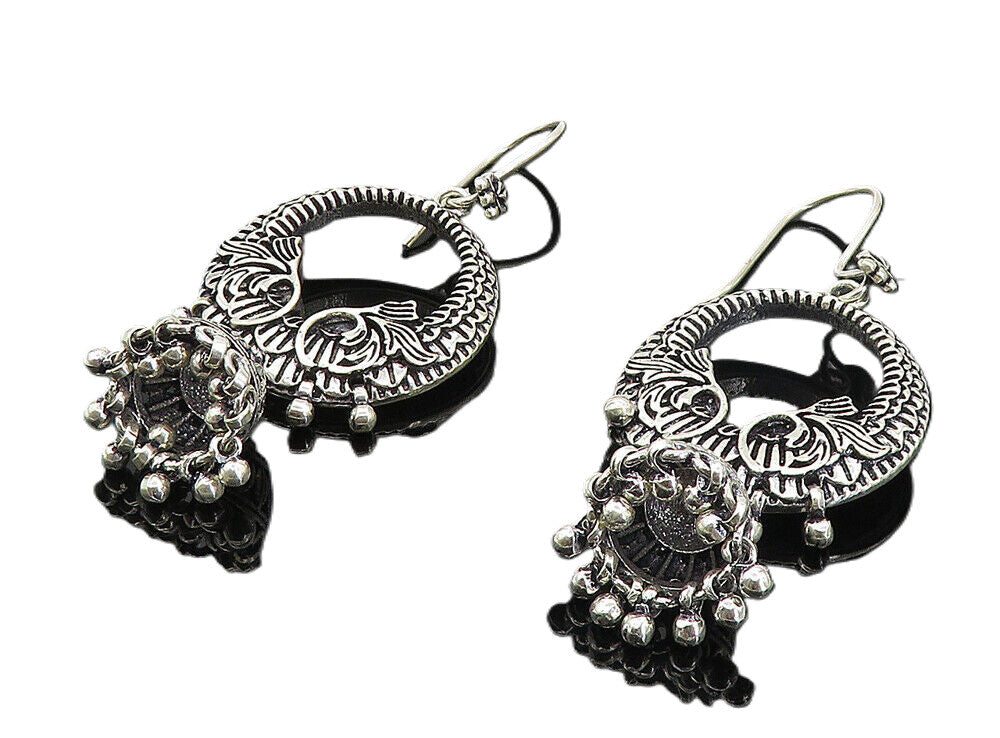 925 Sterling Silver  Vintage Shiny Ornate Detail Chandelier Earrings  EG3343