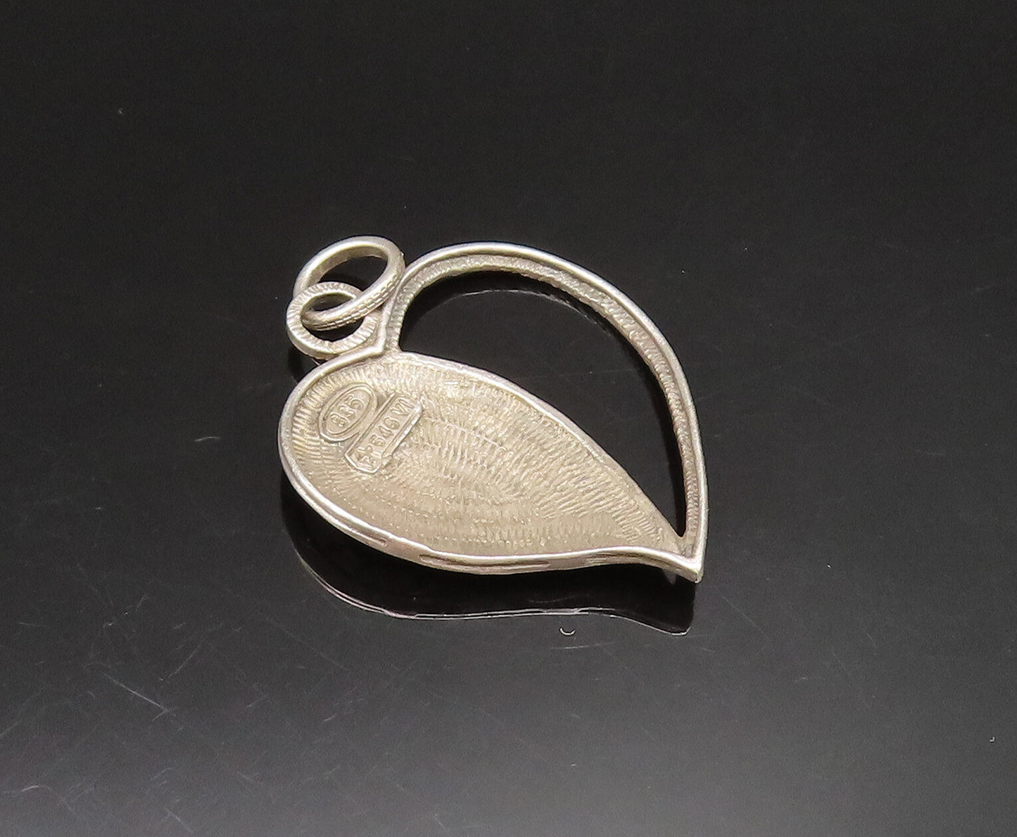 925 Silver  Vintage Engraved Question In Italian Half Heart Pendant  PT21132