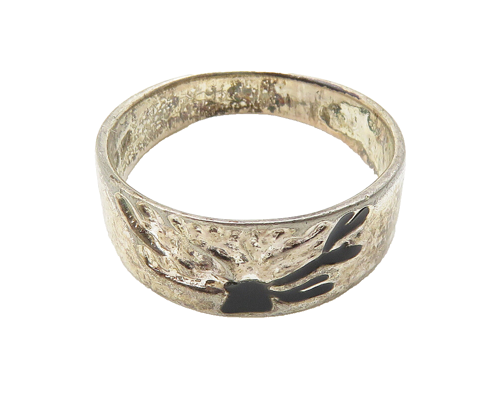 925 Sterling Silver  Vintage Dark Tone Enamel Detail Band Ring Sz 8  RG10304