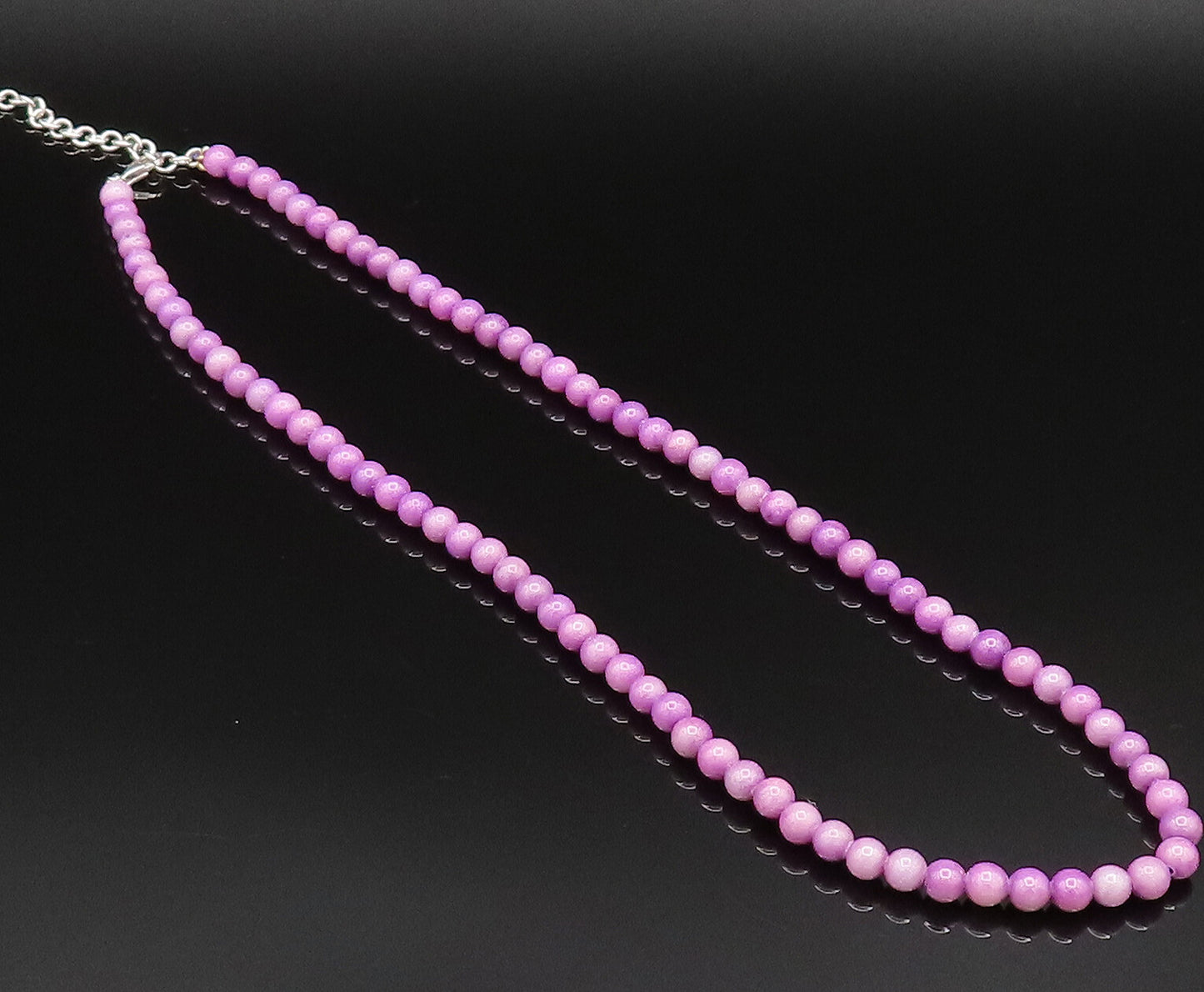 925 Sterling Silver  Vintage Genuine Charoite Beads Necklace  NE3874