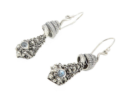925 Sterling Silver  Vintage Blue Topaz Snake Head Motif Drop Earrings  EG2923