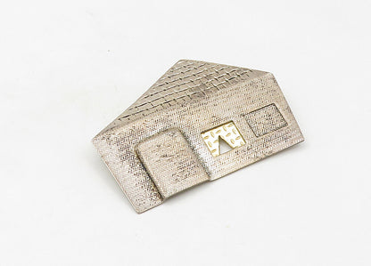 DESIGNER 925 Silver & 14K GOLD  Vintage Etched House Motif Brooch Pin  BP8433