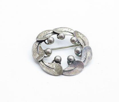 BEAU 925 Sterling Silver  Vintage Oxidized Floral Wreath Brooch Pin  BP2660