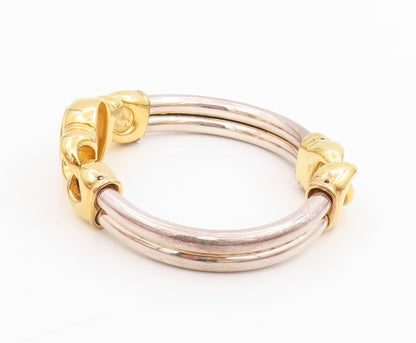 925 Sterling Silver Vintage Bracelet CZ Two Tone Interlocking Bangle BT11510