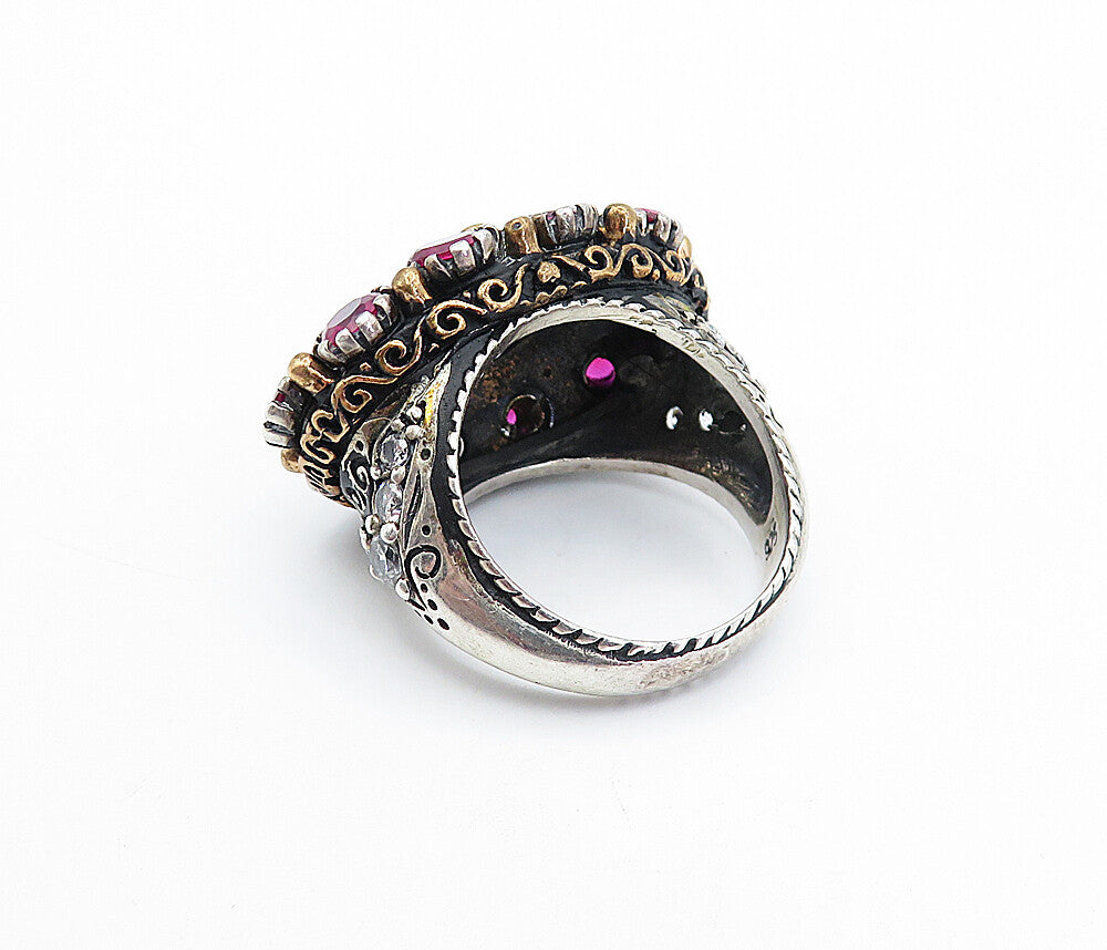 925 Silver  Vintage Purple Cubic Zirconia & Topaz Cocktail Ring Sz 7  RG3570