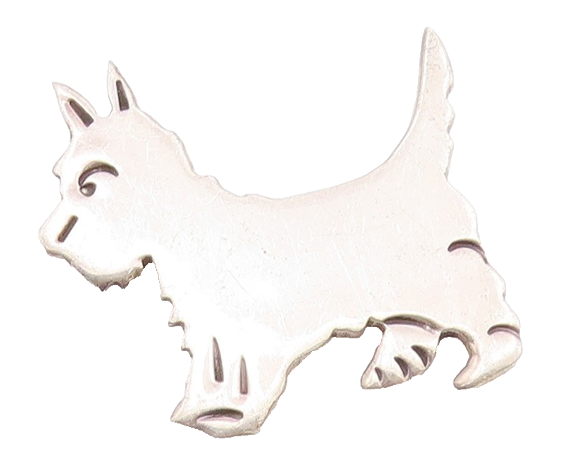 MEXICO 925 Sterling Silver  Vintage Shiny Terrier Dog Motif Brooch Pin  BP3378
