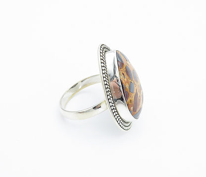 925 Sterling Silver  Brown Spotted Jasper Shiny Cocktail Ring Sz 9  RG7993