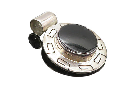 CII MEXICO 925 Silver  Vintage Black Onyx Greek Key Border Pendant  PT7865