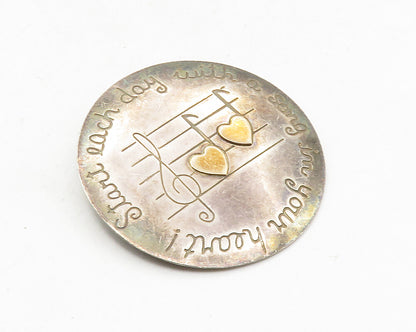 925 Silver & 14K GOLD  Vintage Song In Your Heart Quote Brooch Pin  BP3643