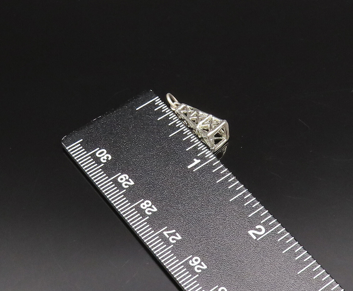 925 Sterling Silver  Vintage Openwork Tower Motif Cone Shaped Pendant  PT21682