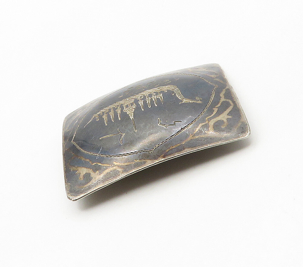 SIAM 925 Sterling Silver  Vintage Enamel Niello Dragon Boat Brooch Pin  BP6130