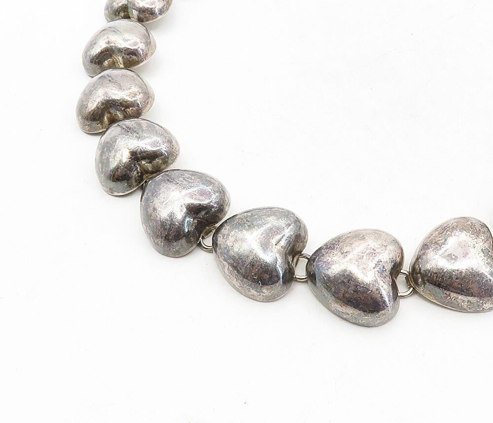 925 Sterling Silver  Vintage Dark Tone Love Heart Link Chain Necklace  NE1632