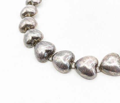 925 Sterling Silver  Vintage Dark Tone Love Heart Link Chain Necklace  NE1632