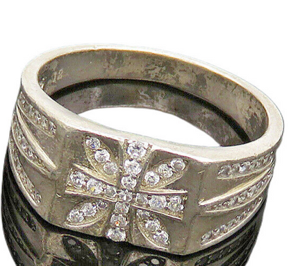 925 Sterling Silver  Vintage Cubic Zirconia Square Band Ring Sz 11.5  RG19975