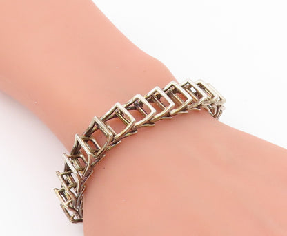 925 Sterling Silver Vintage Bracelet Classic Open Geometric Square Link  BT12197