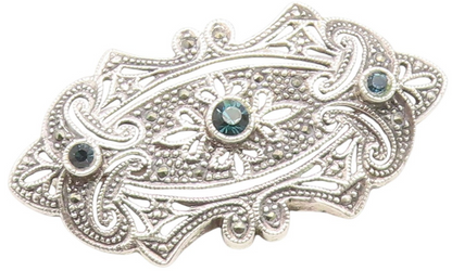 925 Sterling Silver Vintage Brooch Blue Topaz Intricate Openwork Pin  BP12416