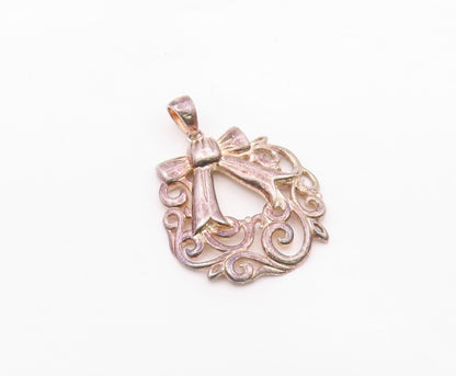 925 Sterling Silver  Vintage Bow Tie Scroll Swirl Cut Out Pendant  PT20367
