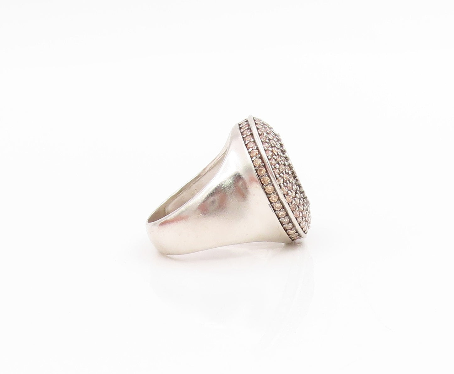 925 Sterling Silver Vintage Ring Champagne CZ Elegant Dome Band  Sz 6  RG34360