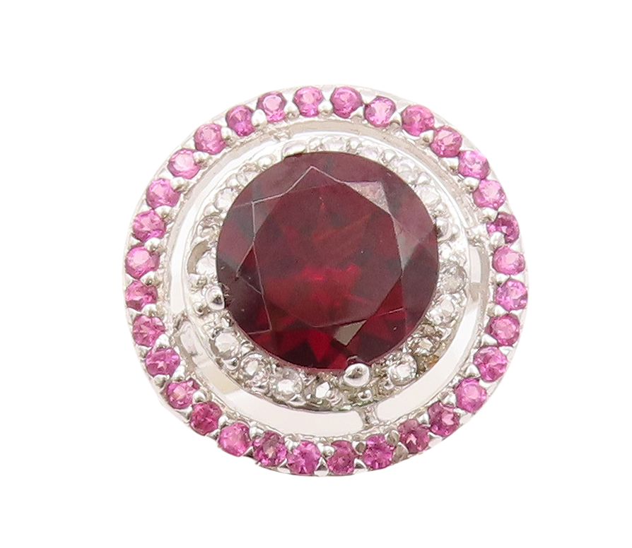 925 Sterling Silver Vintage Ring Round Red & Pink White CZ Rings Sz 7.5  RG29811