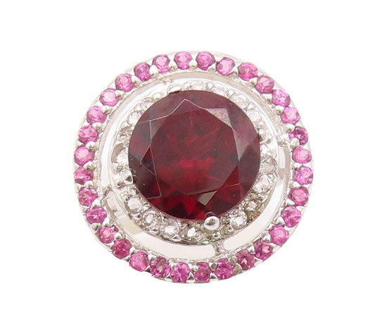 925 Sterling Silver Vintage Ring Round Red & Pink White CZ Rings Sz 7.5  RG29811