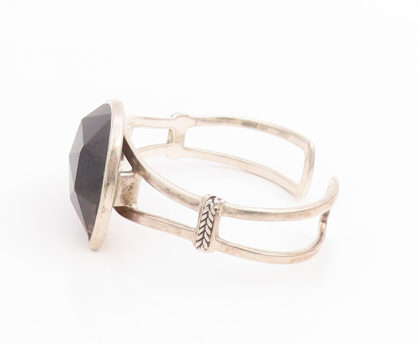 925 Sterling Silver Vintage Bracelet MELANIE BARSE Faceted Gemstone Cuff BT11843