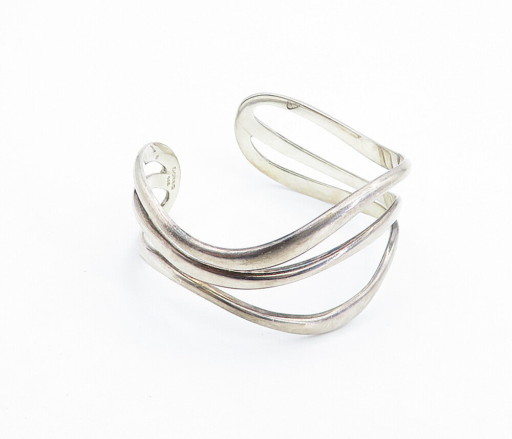 DOBBS 925 Sterling Silver   Vintage Wavy Split Design Cuff Bracelet  BT3247