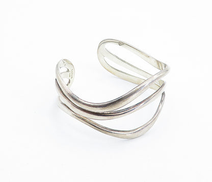 DOBBS 925 Sterling Silver   Vintage Wavy Split Design Cuff Bracelet  BT3247