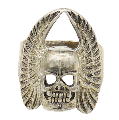 G & S 925 Sterling Silver  Vintage Skull & Wings Large Band Ring Sz 12.5 RG18067