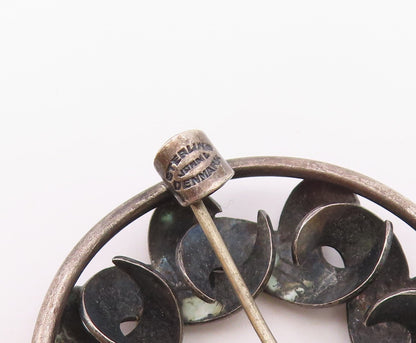 DENMARK 925 Sterling Silver  Vintage Dark Tone Floral Wreath Brooch Pin BP8482