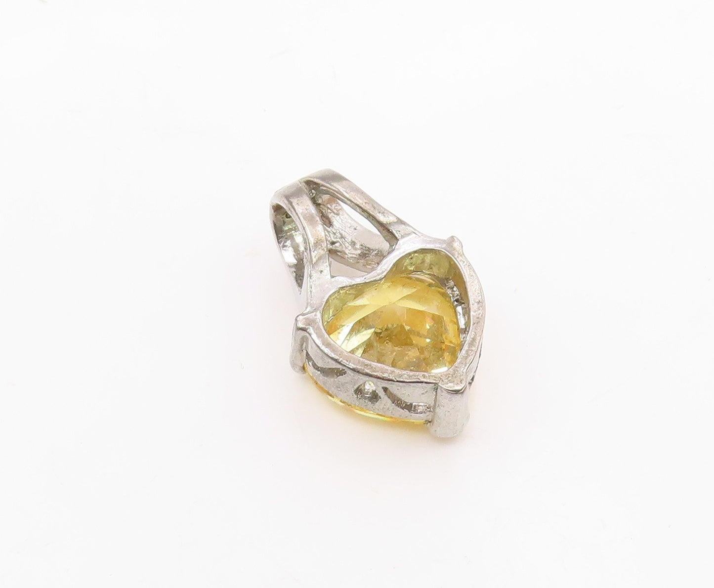 925 Sterling Silver  Vintage Yellow Cubic Zirconia Love Heart Pendant  PT16677