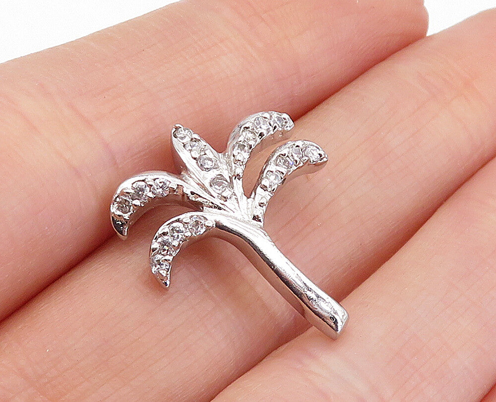 925 Sterling Silver  Topaz Petite Polished Palm Tree Motif Pendant  PT3463
