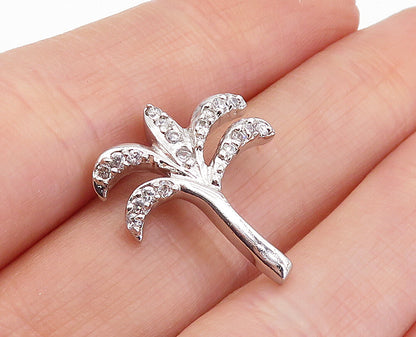 925 Sterling Silver  Topaz Petite Polished Palm Tree Motif Pendant  PT3463
