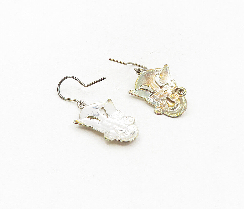 925 Sterling Silver  Vintage Shiny Traditional Face Dangle Earrings  EG4706