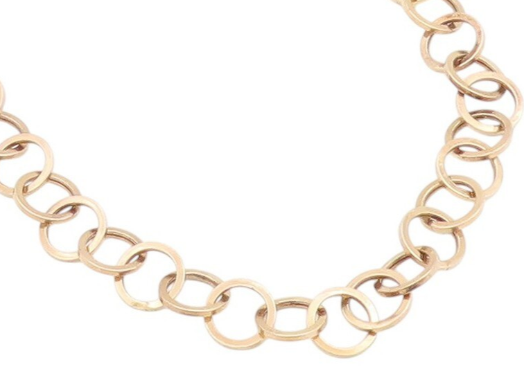 925 Sterling Silver Vintage Necklace Gold Plated Interlinked Cutout Rings NE4432