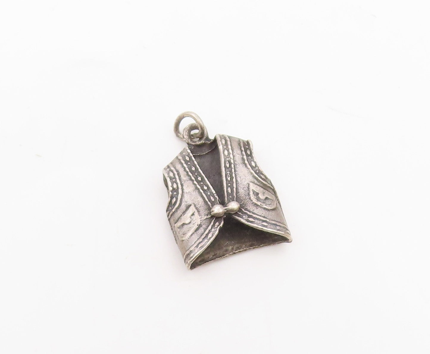 925 Sterling Silver  Vintage Dark Tone Petite Cowboy Vest Pendant  PT18887