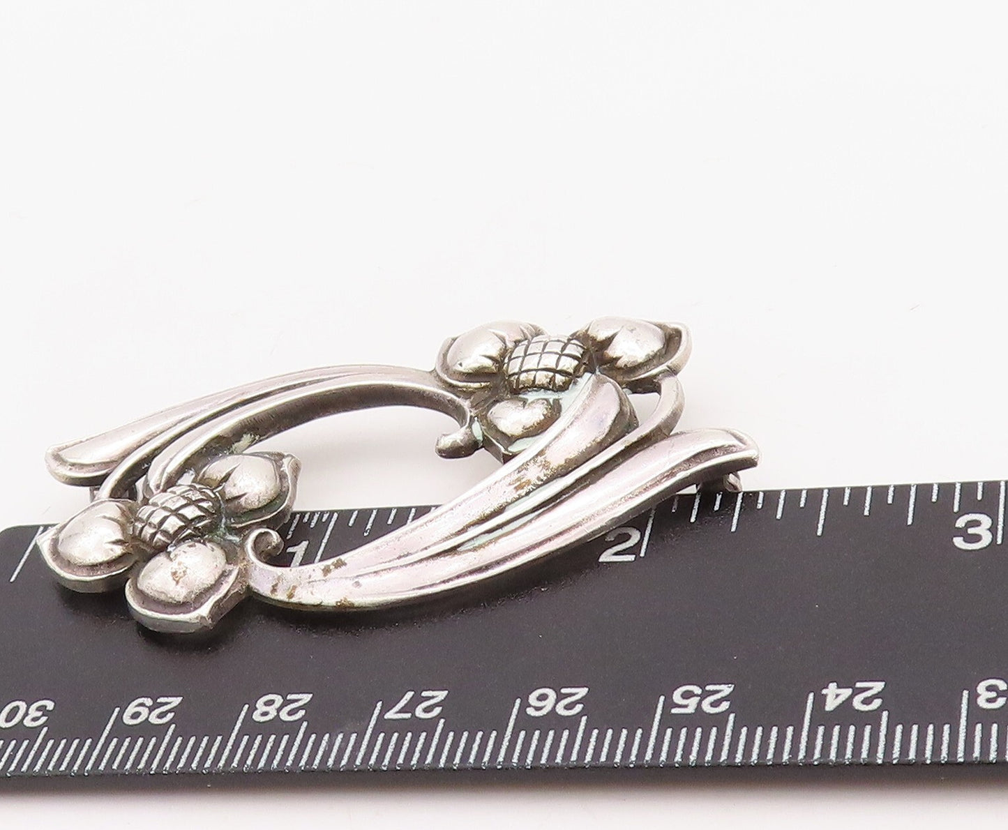 925 Sterling Silver Vintage Brooch Pin VIKING CRAFT Antique Floral Cut  BP11203