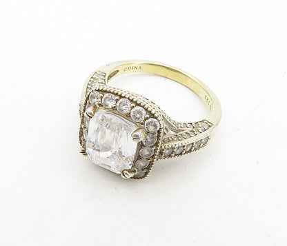 925 Sterling Silver  Vintage Shiny Cubic Zirconia Cocktail Ring Sz 9  RG8680