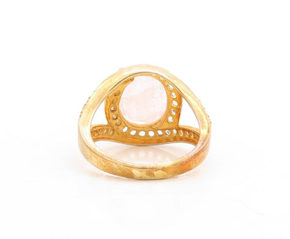 925 Sterling Silver Vintage Ring Gold Plated Oval Quartz Halo Topaz Sz 7 RG30096