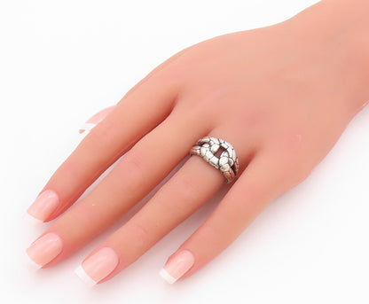 925 Sterling Silver Vintage Ring Dark Tone Snake Skin Design Cut  SZ 6  RG32249