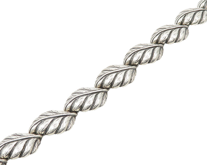 DESIGNER 925 Sterling Silver  Vintage Shiny Floral Leaf Chain Bracelet  BT7151