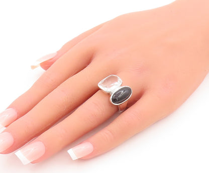925 Sterling Silver Vintage Ring Oval Onyx Rectangle Topaz  Sz 7  RG29180